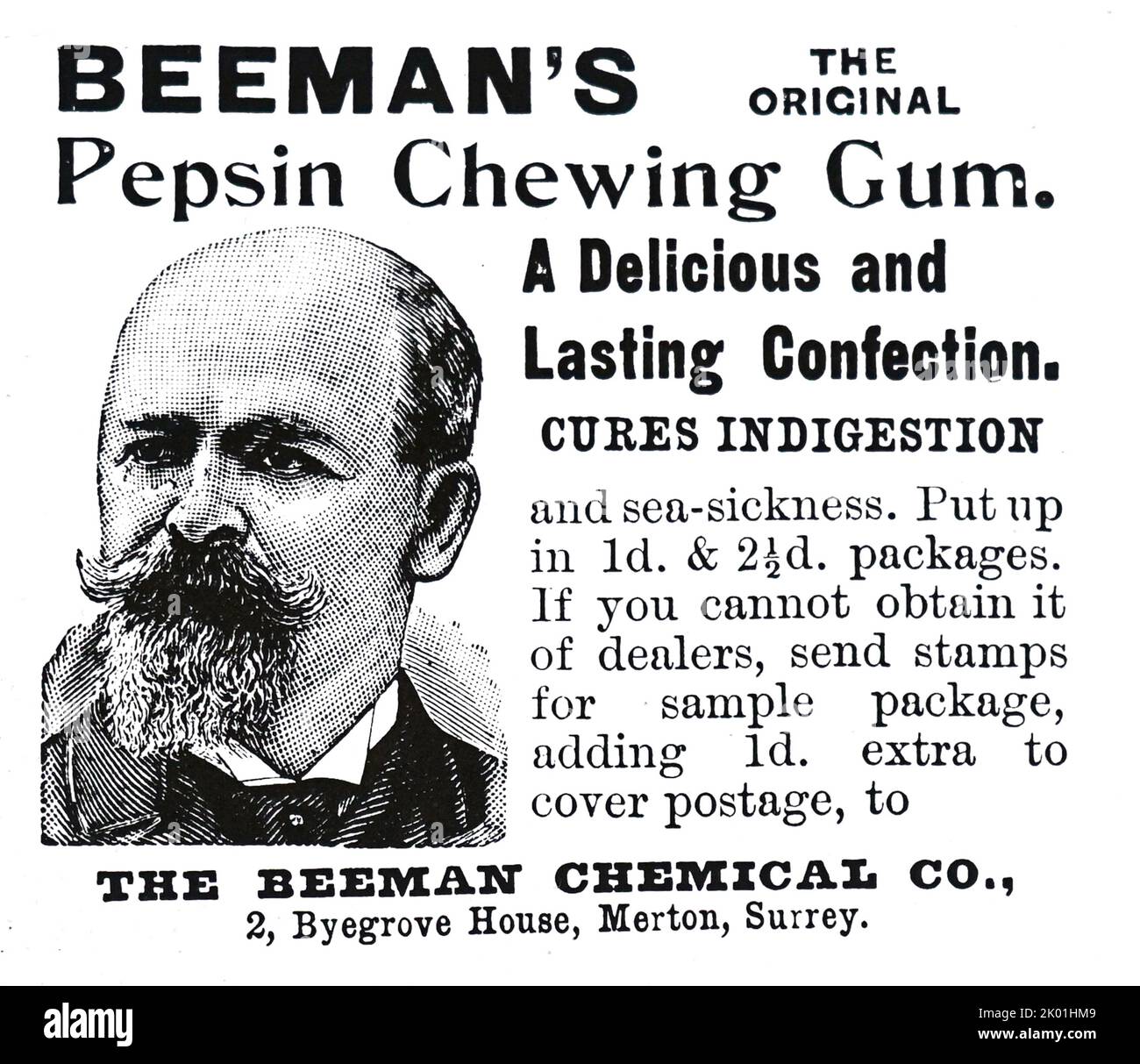 Indigestion: Publicité recommandant la gomme à mâcher comme traitement pour l'indigestion. De The Illustrated London News, 18 mai 1895. Banque D'Images