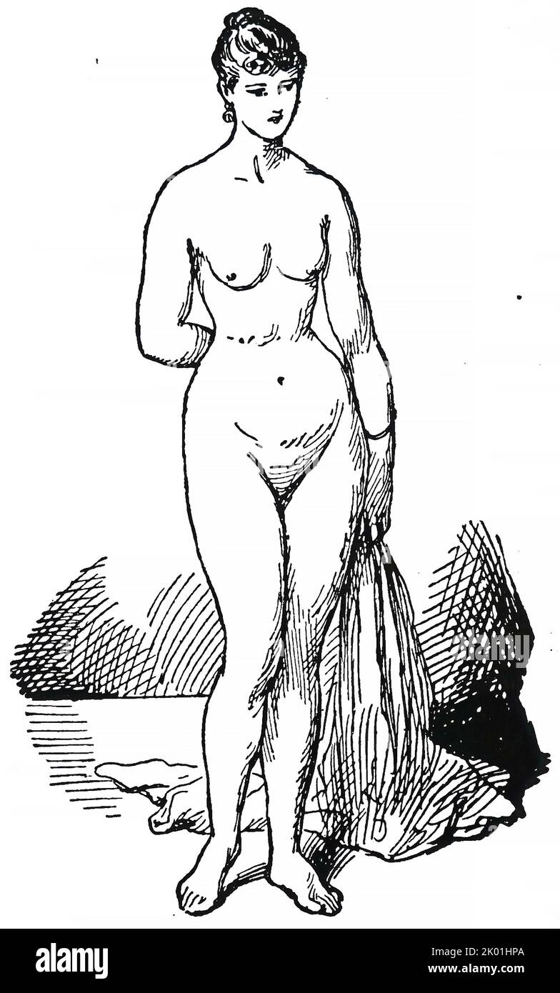 Une femme avec une petite taille et une cage côtelée comprimée apportée par un corsetting serré. De M Platen Die Neue Heilmethode, Leipzig, C1900. Banque D'Images