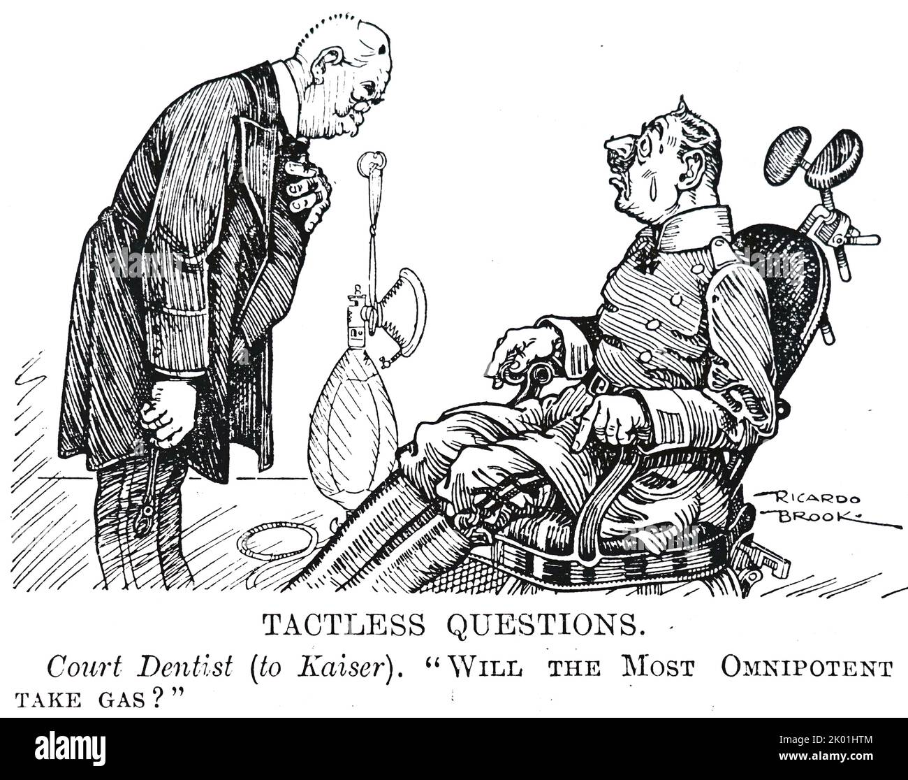 Caricature de Punch, Londres, 28 juillet 1915, soulignant la menace de l'utilisation allemande du gaz moutarde comme arme de guerre. Banque D'Images