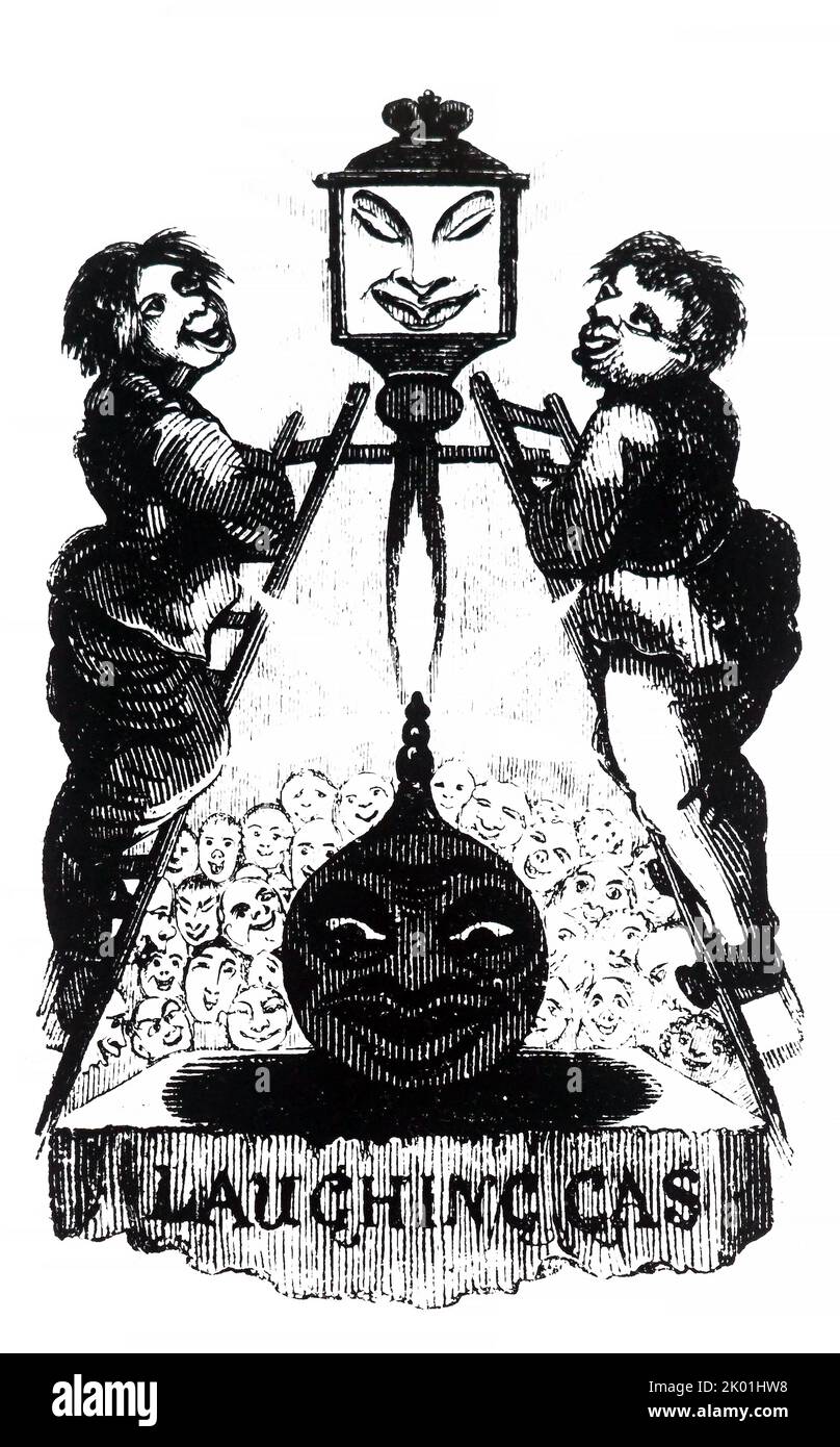 Gaz riant (protoxyde d'azote). Caricature de Thomas Hood (1799-1845) de son comique annuel, Londres, 1836. Banque D'Images