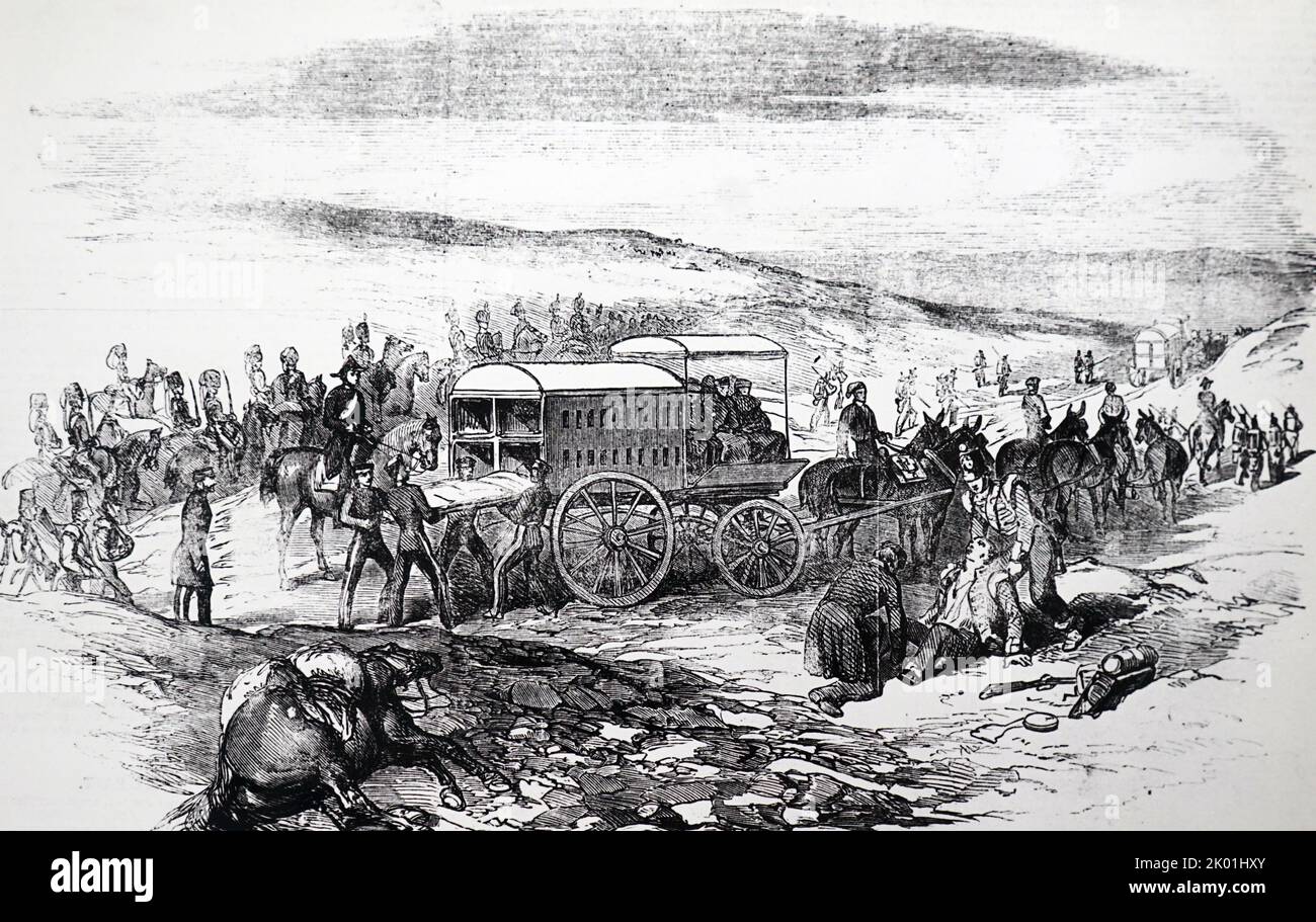 L'ambulance du Dr Smith étant utilisée à Sebastopal pendant la guerre de Crimée. De The Illustrated London News, 1854. Banque D'Images