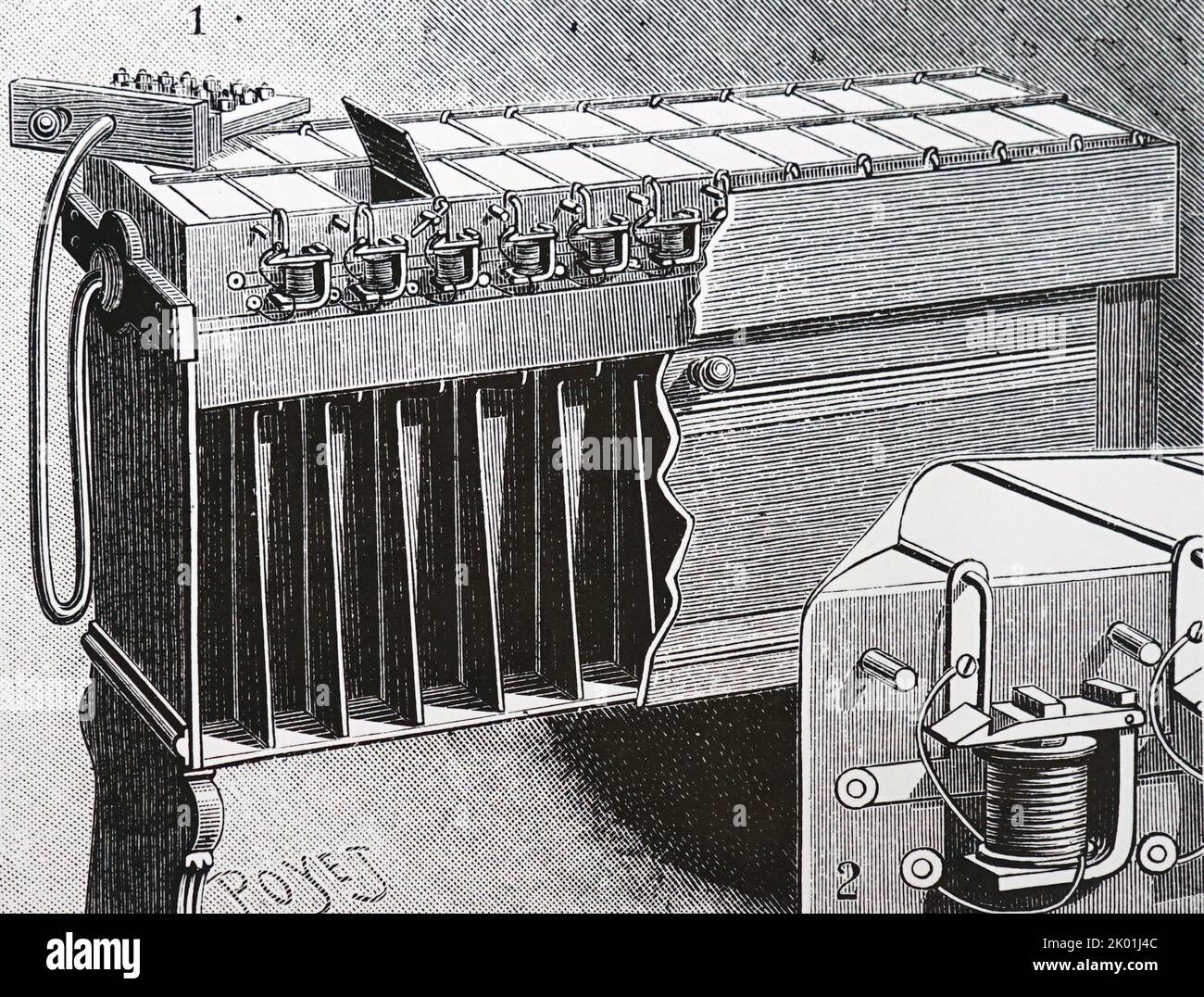 Tabulation Hollerith. La zone de tri. Cette machine, utilisée pour la première fois dans le Recensement de 1890 aux États-Unis, avait un système de mémoire à cartes perforées. De la nature, Paris, 1894. Banque D'Images