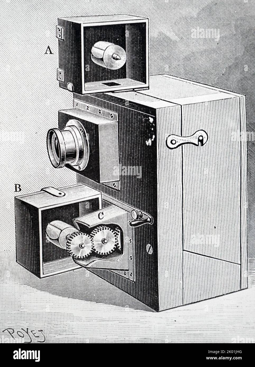 G Demeny a conçu un caméscope, construit par Gaumont. Séries de châssis obtenues par entraînement intermittent du tiroir de réception. Banque D'Images