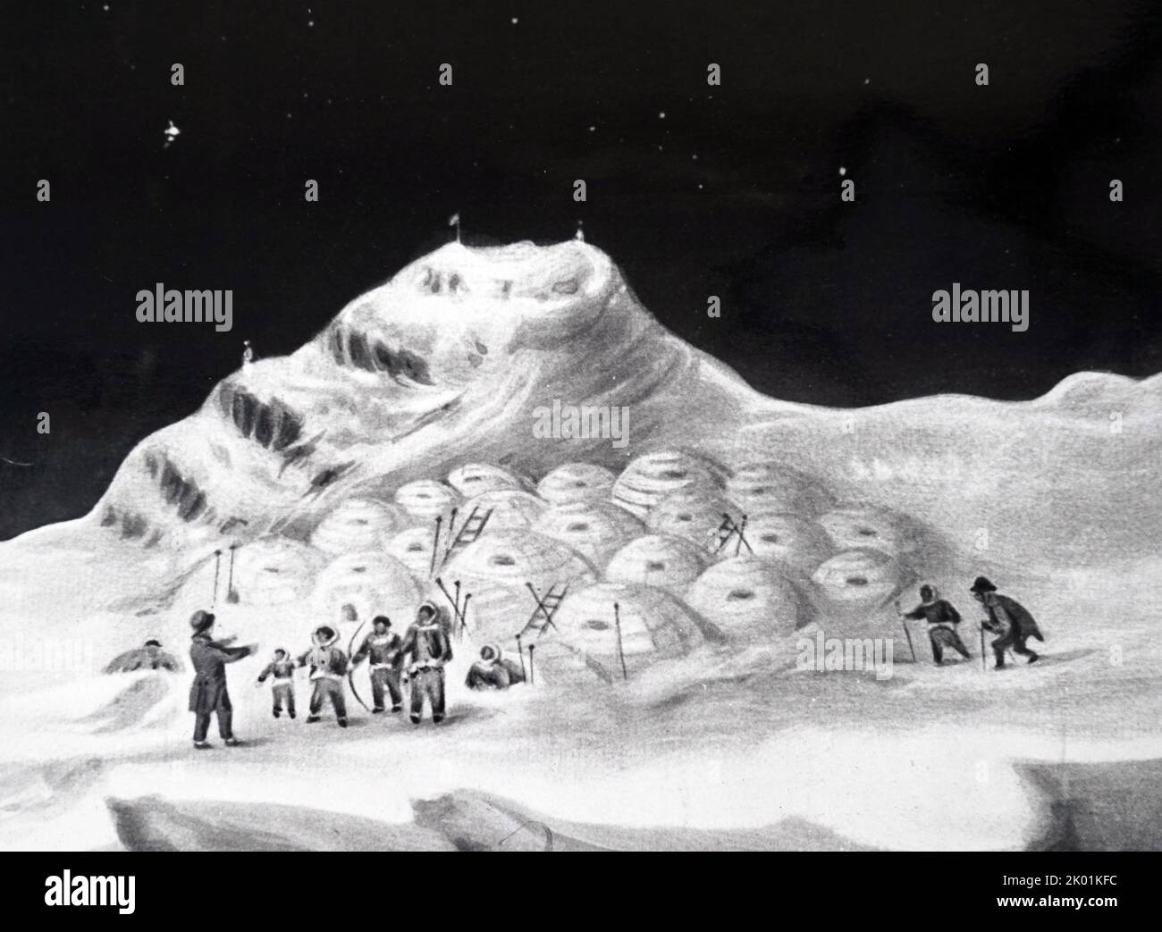 Village Eskimo avec igloos, nommé North Hendon par l'expédition Ross. Londres, 1835. Banque D'Images