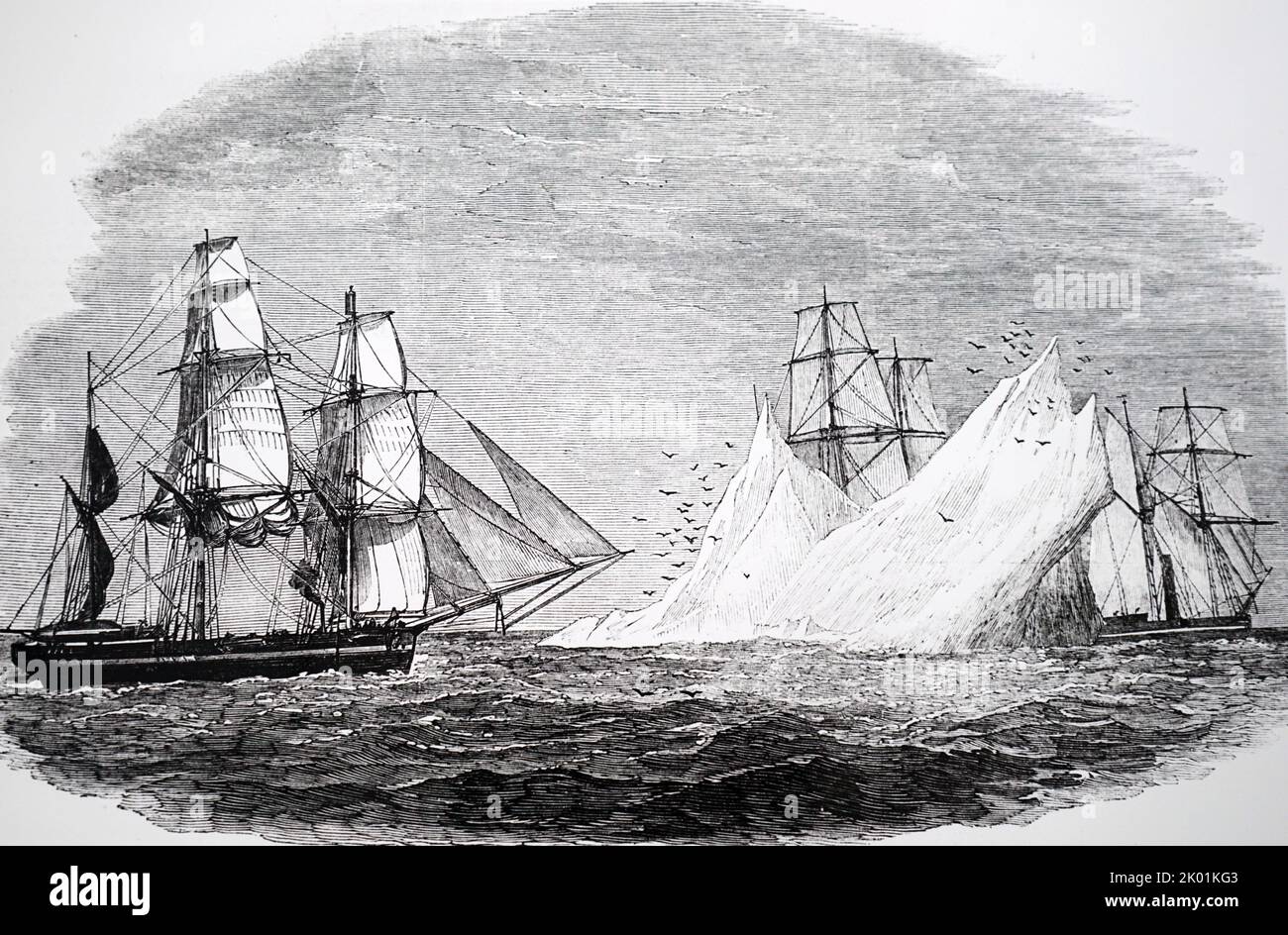 1850 Franklin Search Expedition dirigée par le capitaine Austin, rencontrant leurs premiers icebergs le 3 juin 1850. Banque D'Images