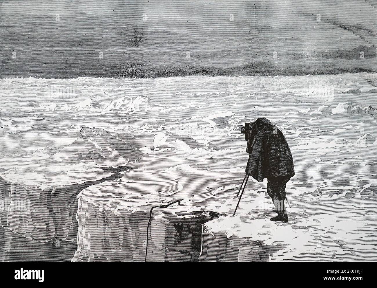 Photographier un mur de glace dans le détroit de Peel pendant l'expédition arctique de Pandora de 1874. Banque D'Images