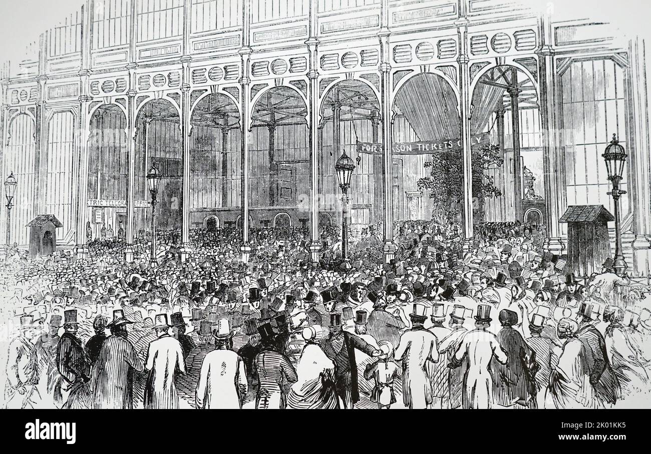 Visiteurs attendant l'entrée à la grande exposition de 1851. Banque D'Images