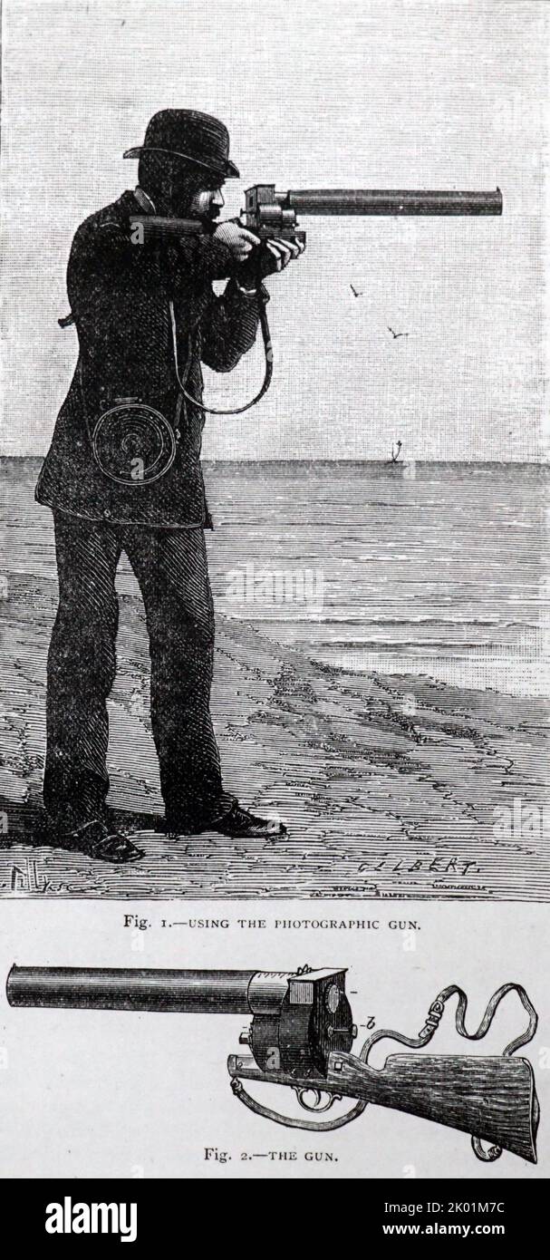 Canon photographique d'EJ Marey qu'il a conçu pour l'utilisation dans ses études du mouvement animal, chronophotographie, 1882. Banque D'Images