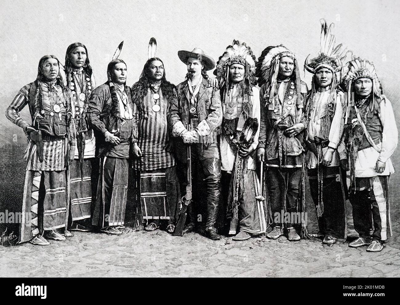 Buffalo Bill et les Red Indian Chiefs de son spectacle sauvage de l'Ouest. Banque D'Images