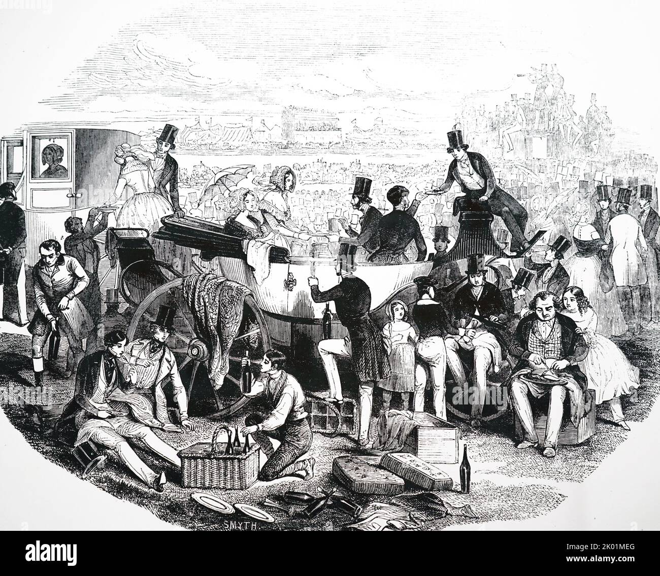 Une partie de pique-nique aux courses d'Ascot. Londres, 1844. Banque D'Images