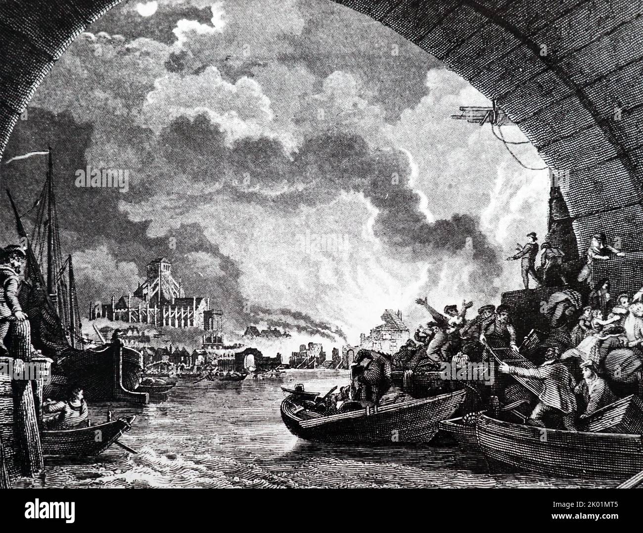 Le feu de Londres, 1666. Les flammes s'approchant du vieux Saint-Pauls. Banque D'Images