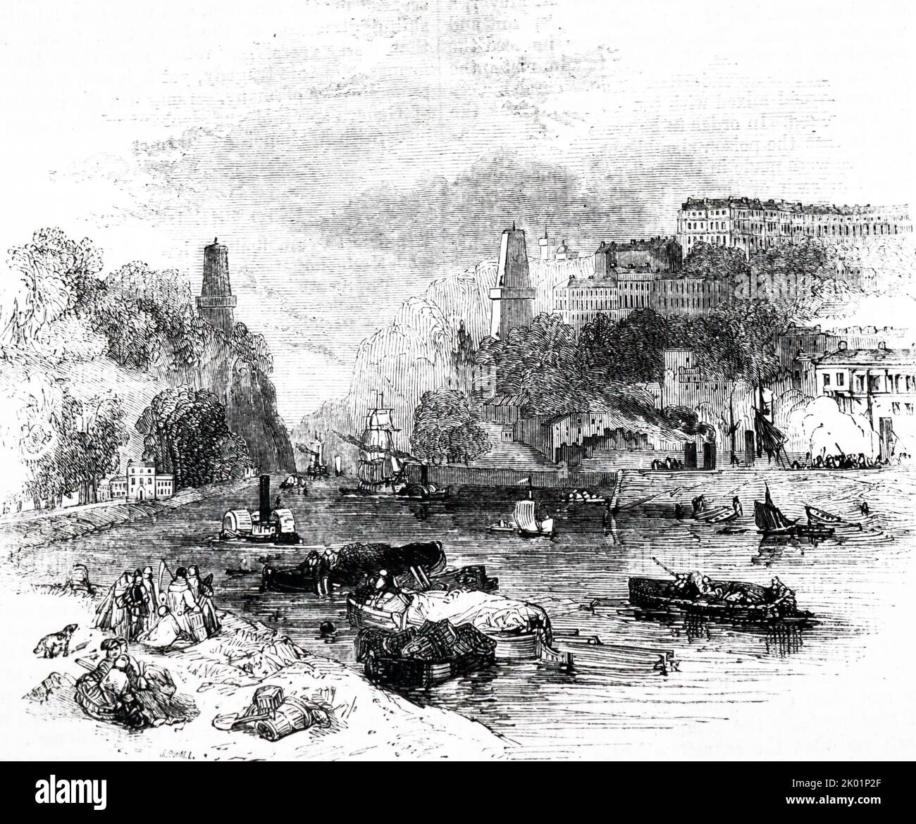 Bristol, montrant le Clifton Bridge avec seulement les jetées construites. Banque D'Images