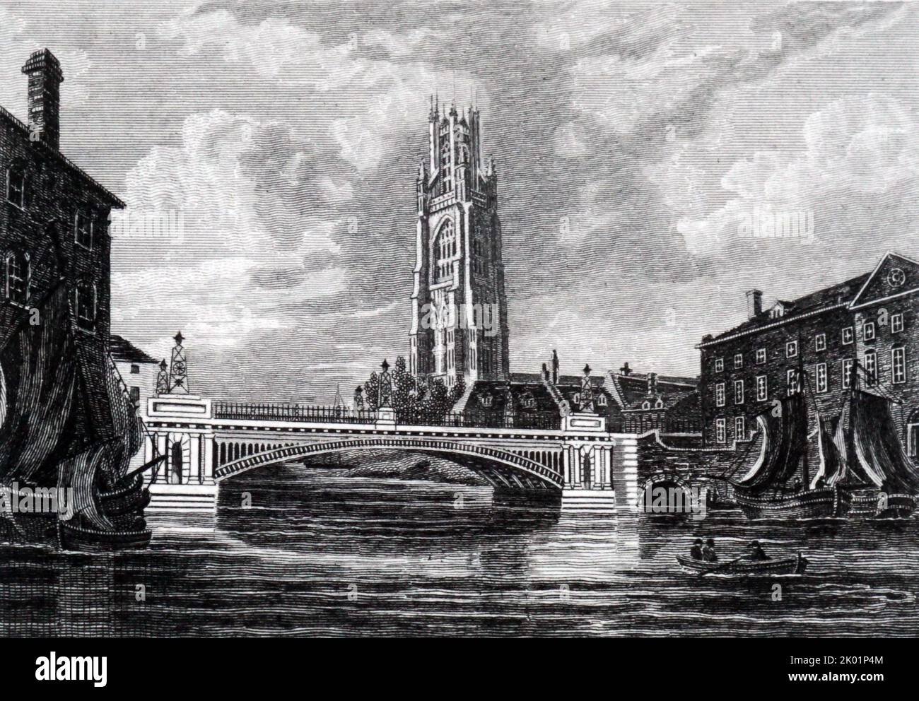 Boston, Lincolnshire, montrant l'église St Botolph et le pont de l'autre côté de la rivière Witham. Banque D'Images