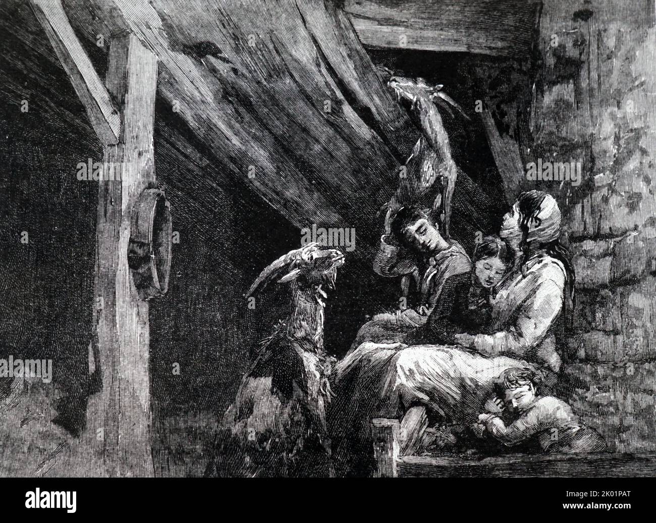 Mère et enfants piégés dans un hangar de chèvre pendant sept semaines par une avalanche. Banque D'Images