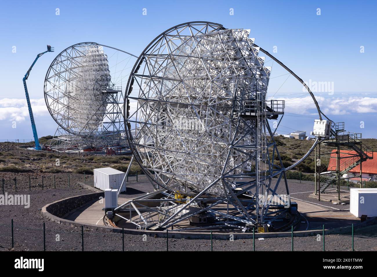 Télescope de rétroviseur latéral inversé au sommet de la Palma, îles Canaries Espagne Banque D'Images