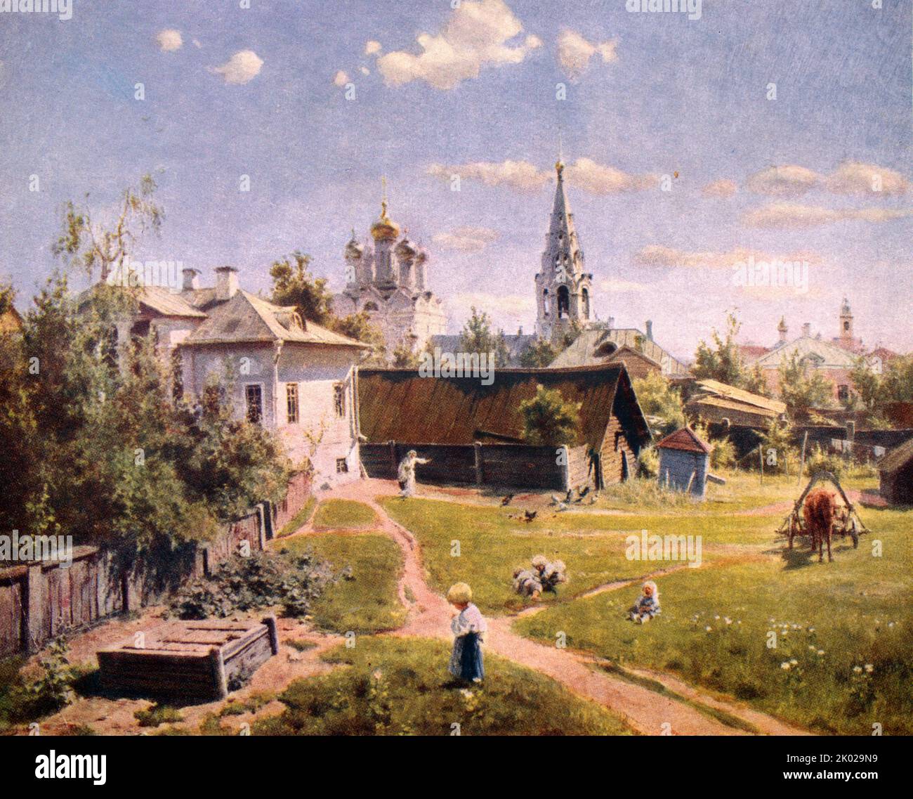 Cour de Moscou. 1878, par Vasily Dmitrievich Polenov (1844 - 1927); peintre de paysage russe associé au mouvement Peredvizhniki des artistes réalistes. Banque D'Images
