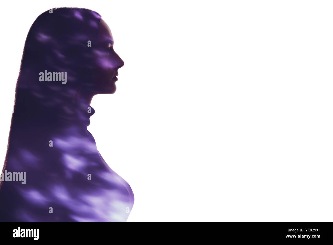 double exposition silhouette fluo violet fleck femme Banque D'Images