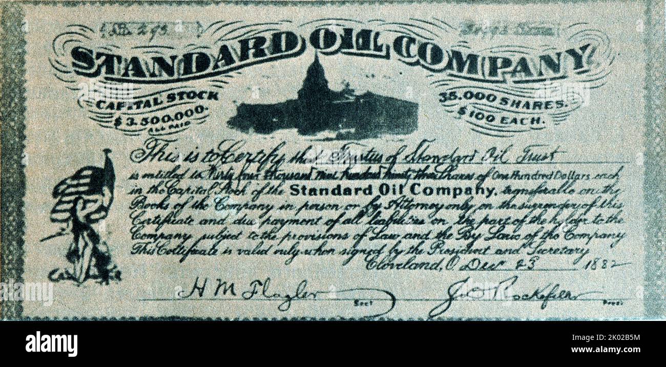 Part de la compagnie pétrolière Rockefeller. 1882 Banque D'Images