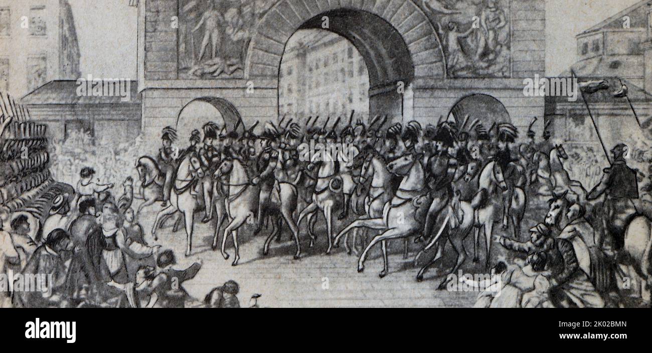 Les troupes alliées sont entrées à Paris.1815 après la défaite de Napoléon Banque D'Images