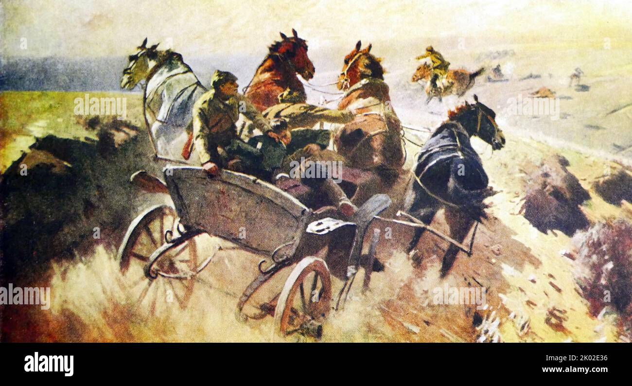 Le chariot de la machine à canon de l'armée de Cavalry de 1st. (De la photo de M. B. Grekov.) Banque D'Images