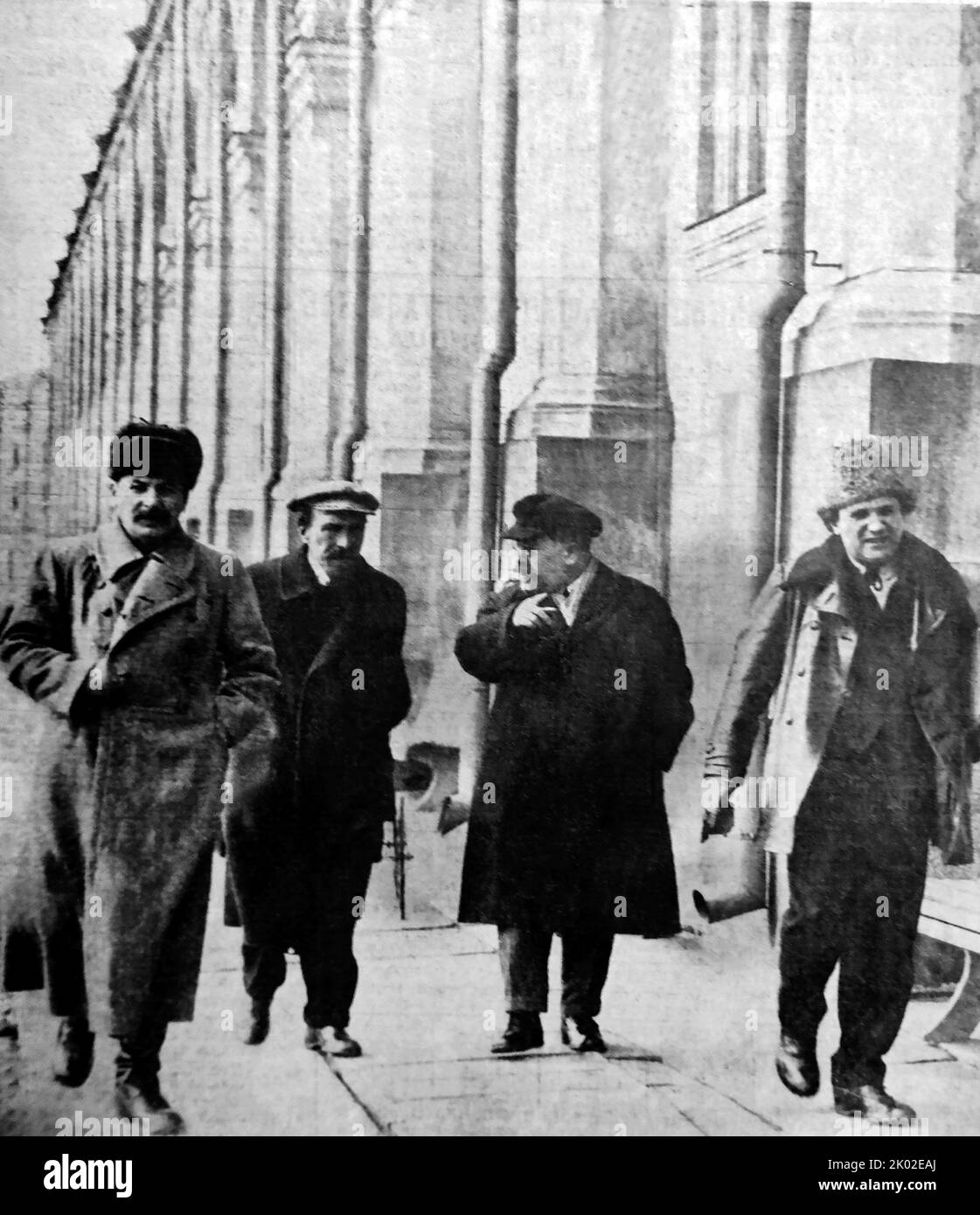 1925. Dirigeants soviétiques à Moscou. Joseph Staline, Secrétaire général du Parti communiste. Alexei Rykov, Président du Conseil des commissaires du peuple (Premier ministre). Lev Kamenev, Vice-Président du Conseil des commissaires du peuple (Vice-Premier Ministre). Grigory Zinoviev, Banque D'Images