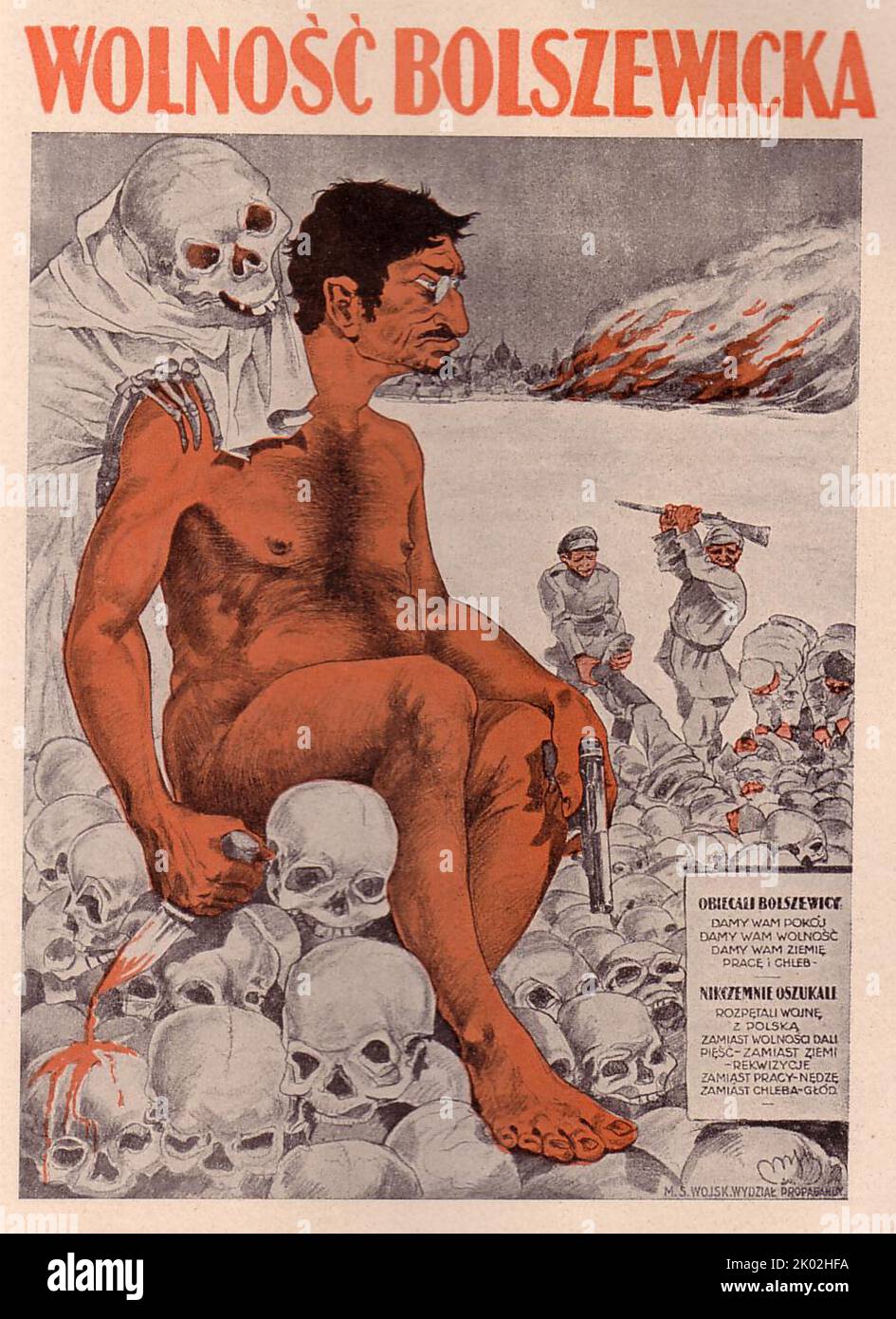 Affiche anti-communiste du gouvernement polonais, montrant Léon Trotsky. Publié en 1920 pour contrer la propagande bolchevique de Russie pendant la guerre entre la Pologne et la Russie Banque D'Images