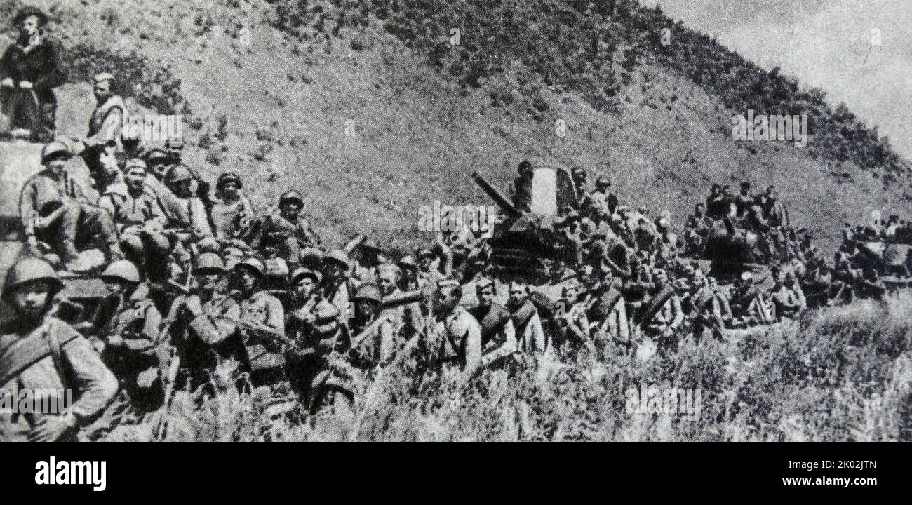 Troupes soviétiques sur les routes de la Mandchourie. 1945 Banque D'Images
