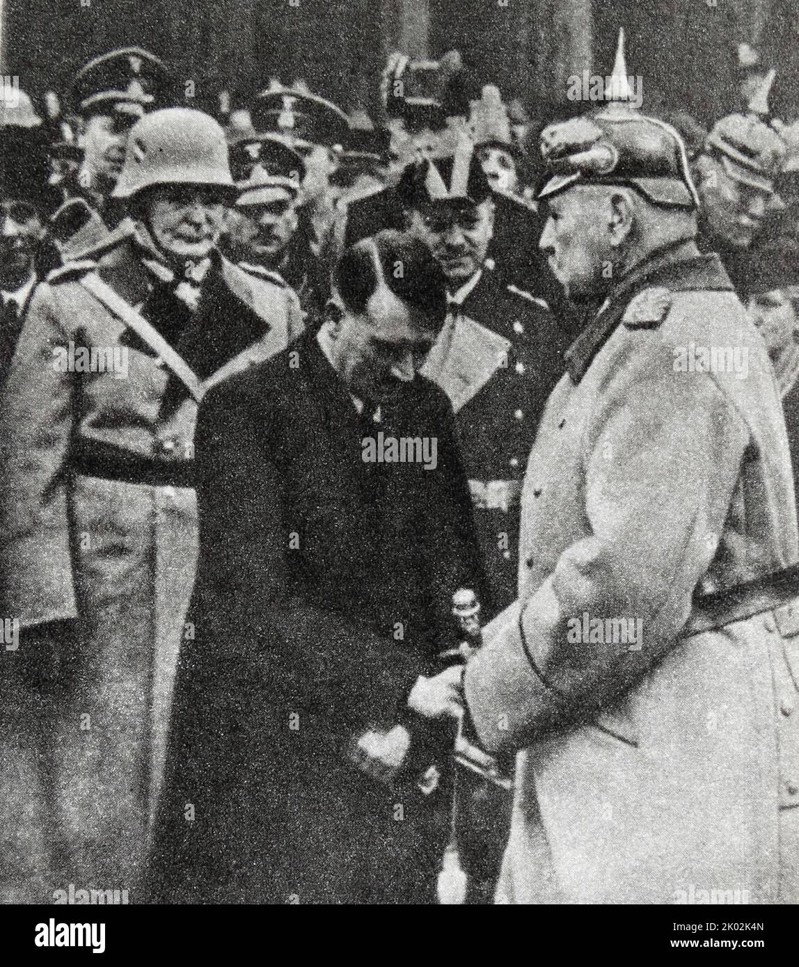 L'alliance entre le militarisme et le fascisme. Président P. Hindenburg, chancelier A. Hitler, G. Goering. 1933 Banque D'Images