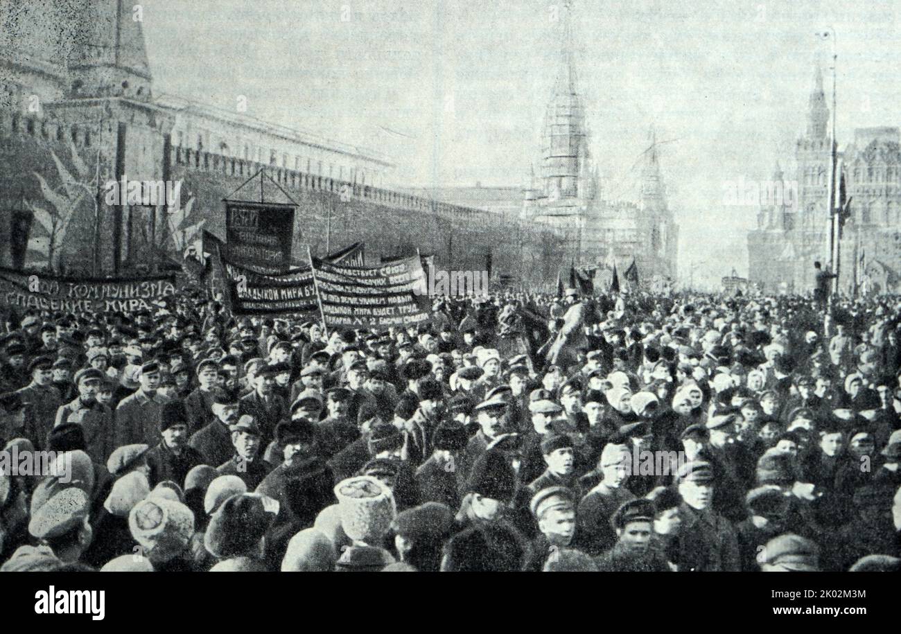 1st de mai manifestation à la place Rouge, Moscou. 1920. (Photo). Banque D'Images