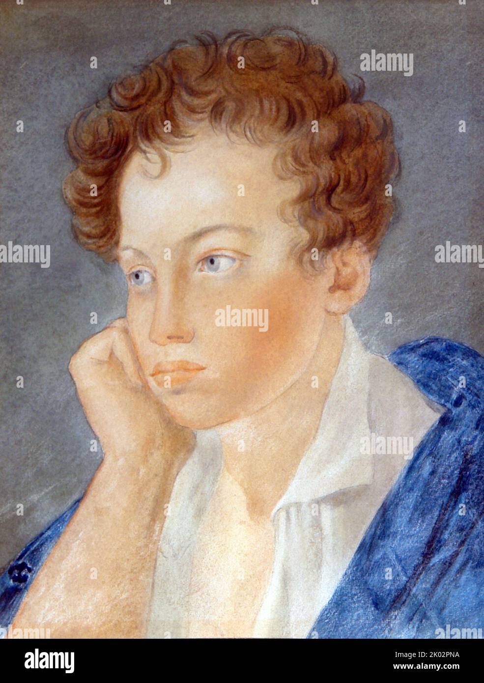 Portrait d'Alexandre Sergueïevitch Pouchkine. O.A. Kiprensky. Alexandre Sergueïevitch Pouchkine (1799 - 1837) était un poète, dramaturge et romancier russe de l'époque romantique, considéré par beaucoup comme le plus grand poète russe et le fondateur de la littérature russe moderne. Banque D'Images