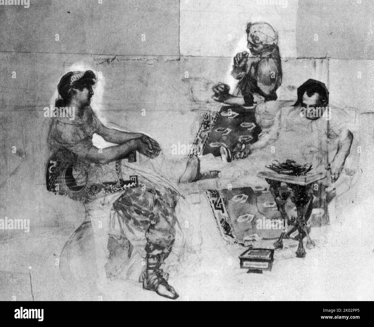 M. Vrubel. Festin de Romains. Crayon, aquarelle. 1883. Banque D'Images