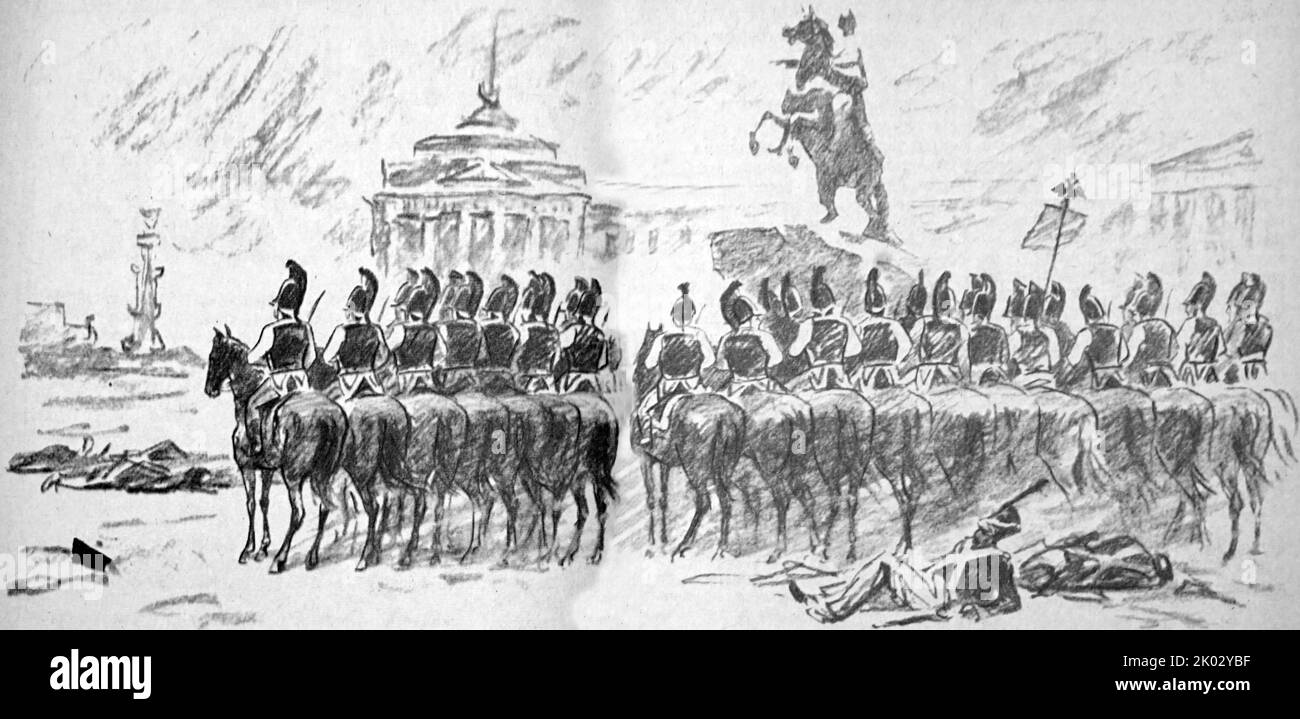 B. Khotimsky. Island-Monument à cavalrymen, une illustration. 19th siècle armée russe. Banque D'Images