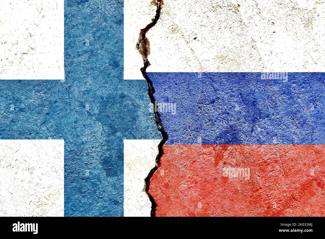 Gros plan sur les drapeaux de la Finlande et de la Fédération de Russie Banque D'Images