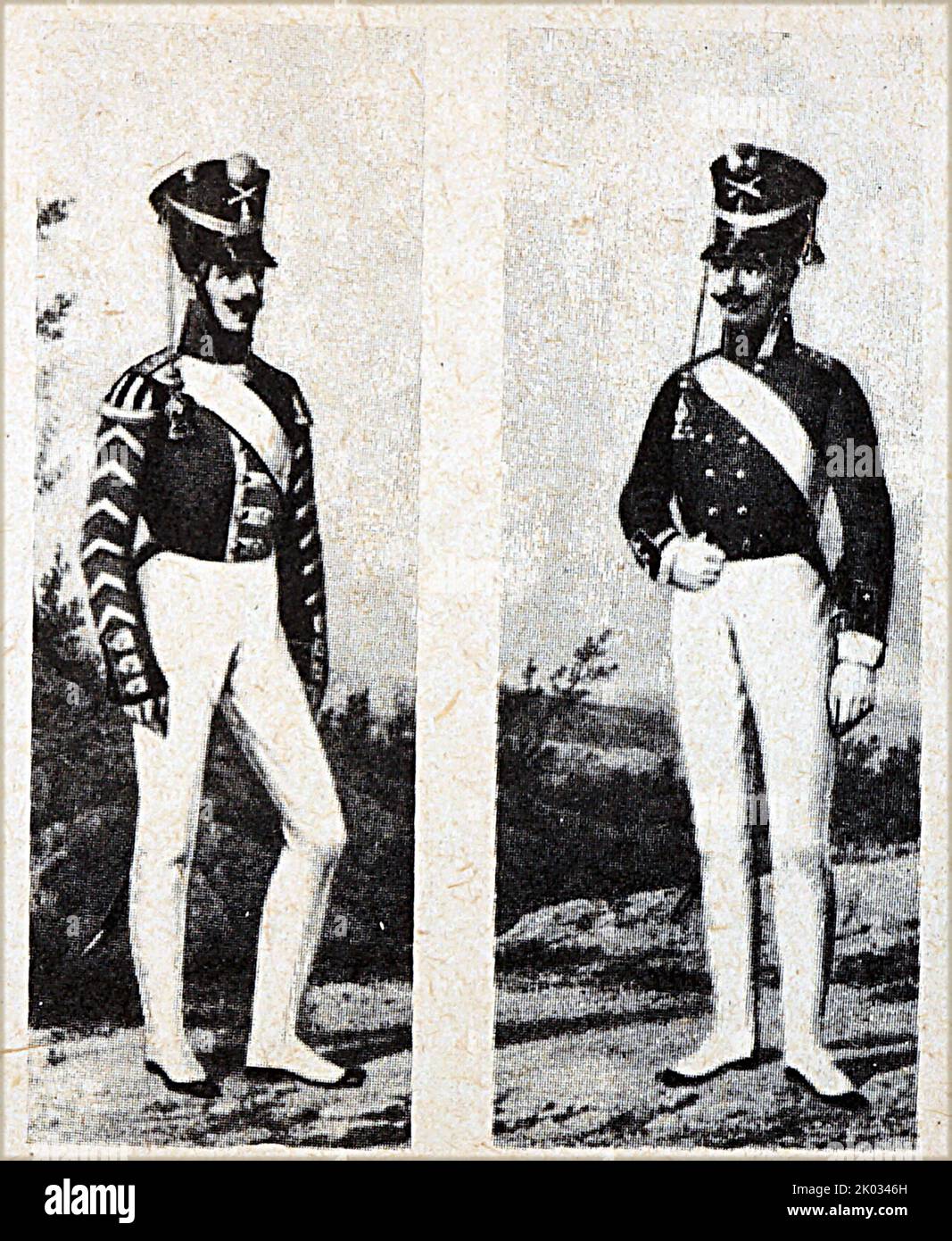 Soldats d'artillerie russes. Le début du 19th siècle. Banque D'Images