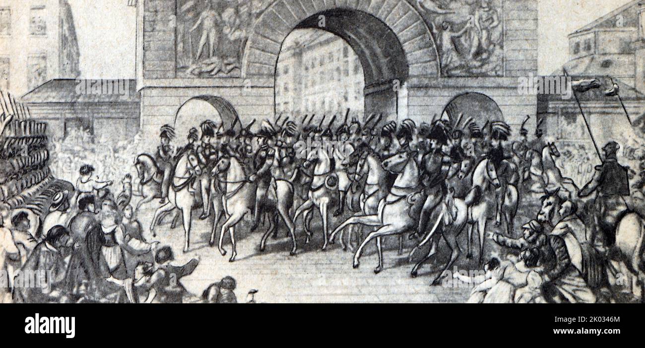 Les forces alliées entrent à Paris après la défaite de Napoléon 1815 Banque D'Images