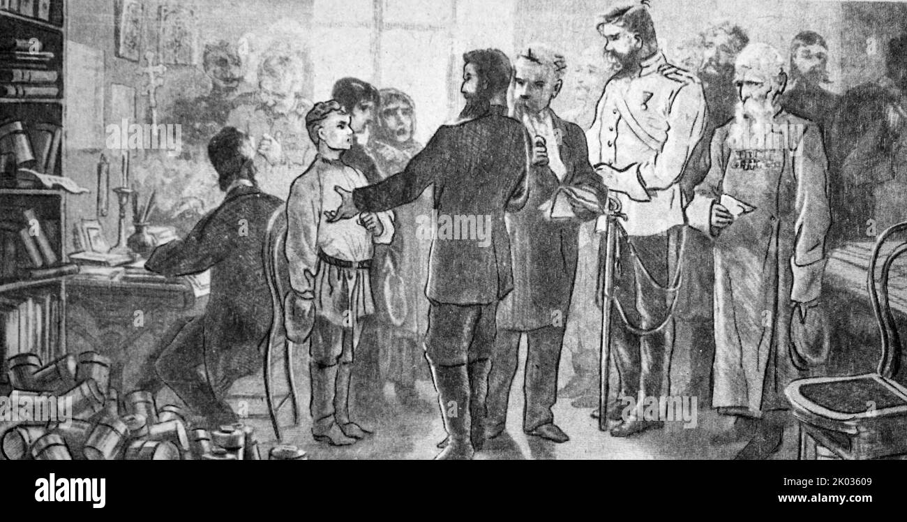 Collecte de fonds en Russie pour le bénéfice des Slaves qui combattent le joug turc. 1876. Banque D'Images