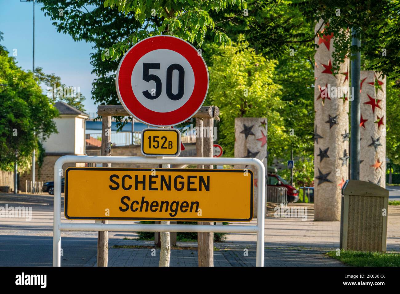 Ville de signature dans les pays de Schengen, Benelux, Benelux, canton de Remich, Luxembourg Banque D'Images