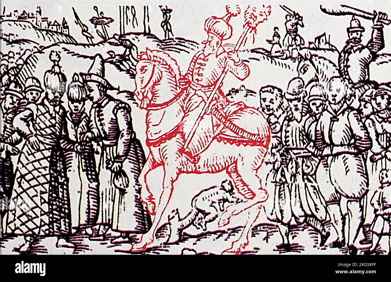 L'oprichnina était une politique d'État mise en œuvre par le tsar Ivan le terrible en Russie entre 1565 et 1572. La politique comprenait la répression massive des boyards (aristocrates russes), y compris les exécutions publiques et la confiscation de leurs terres et de leurs biens. Banque D'Images