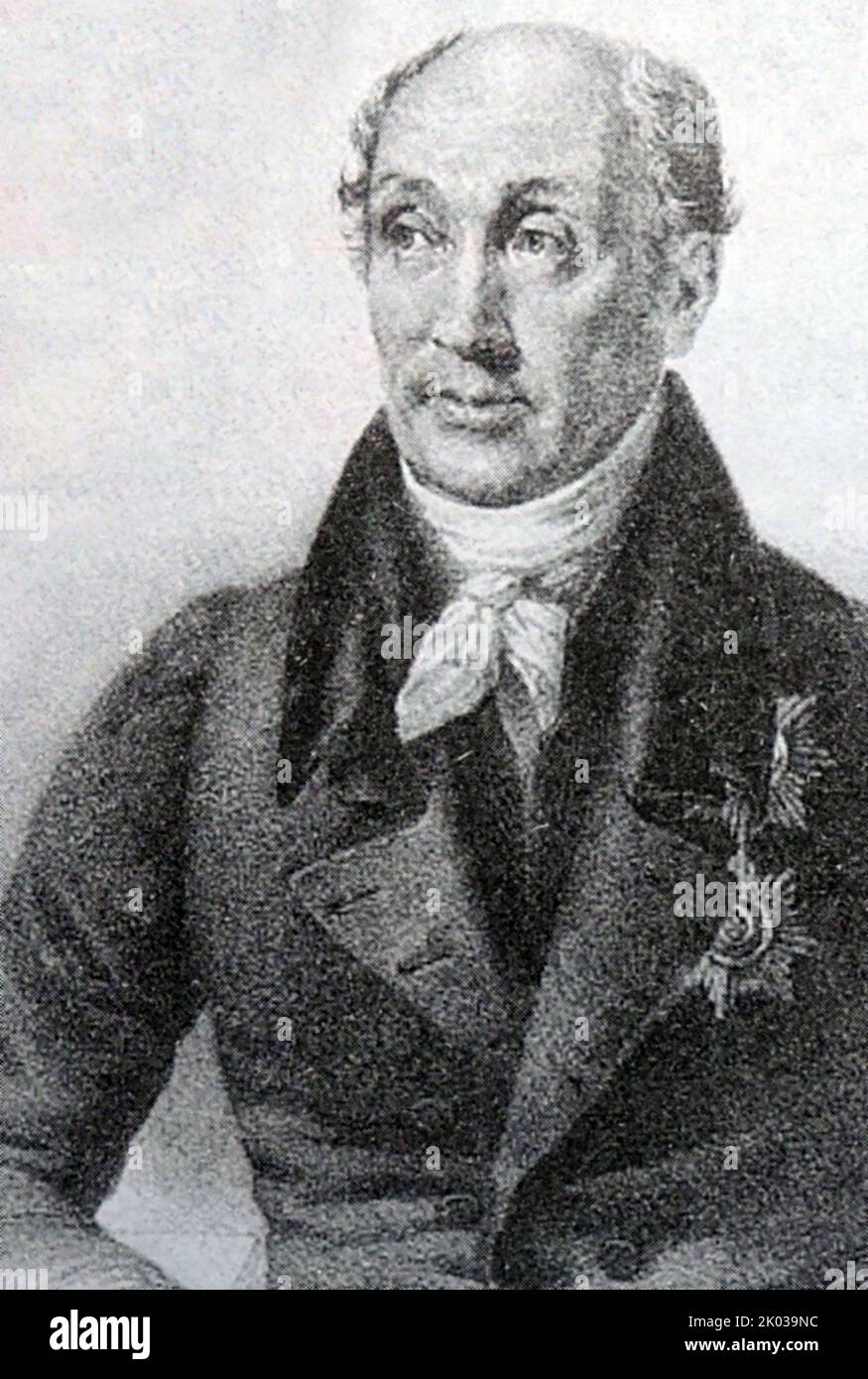 Le comte Mikhail Mikhaïlovich Speransky (1772 - 1839) était un réformiste russe sous le règne d'Alexandre Ier de Russie, à qui il était un conseiller proche. Plus tard, il a servi sous le tsar Nicholas I de Russie. Speransky est appelé le père du libéralisme russe. Banque D'Images