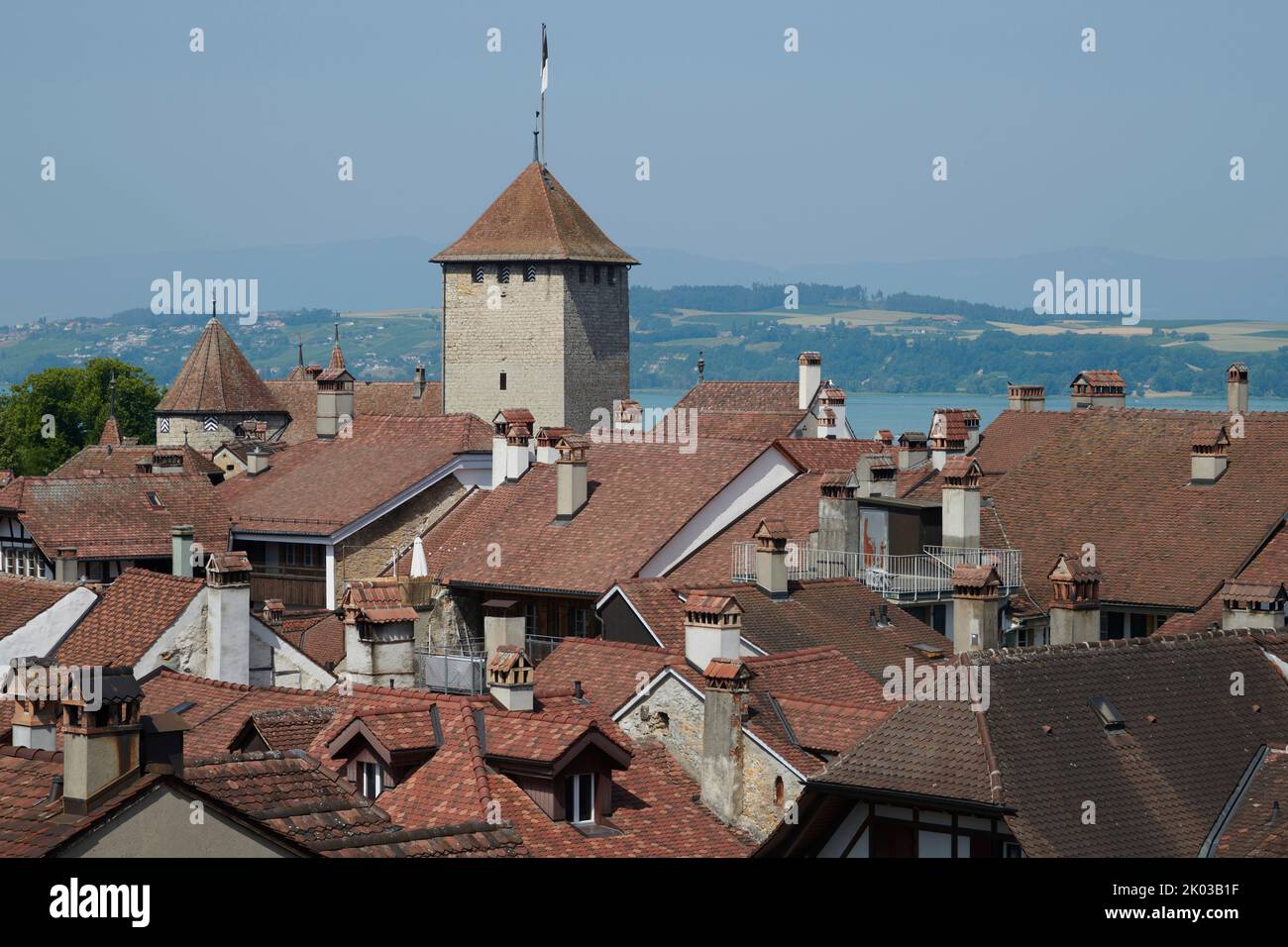 Suisse, Murten, vue sur la ville, vue depuis le mur de la ville Banque D'Images