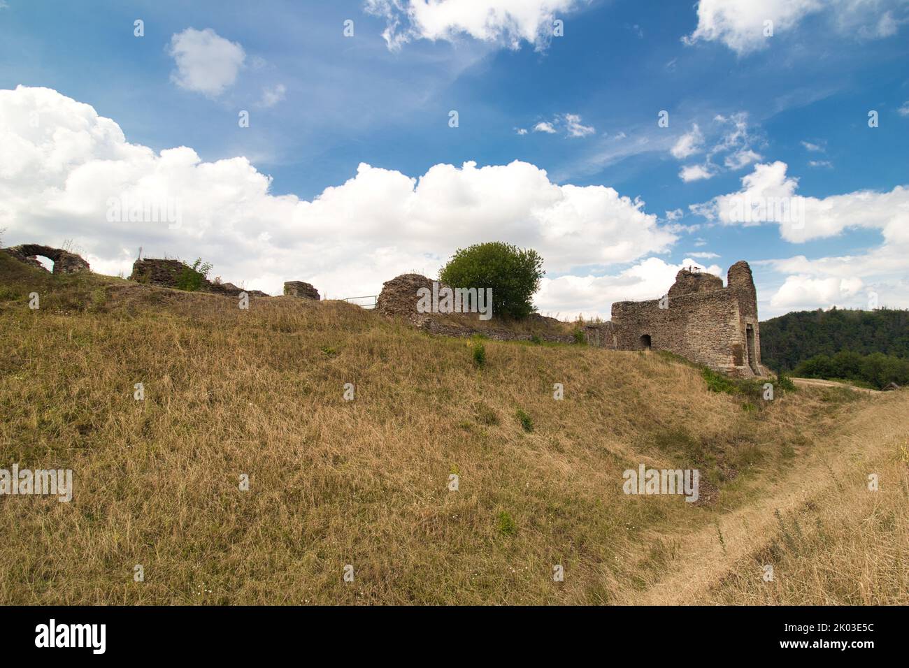 Ruines du château de Lichnice en été nuageux par jour. République tchèque. Banque D'Images Ruines du château de Lichnice en été nuageux par jour. République tchèque. Banque D'Images