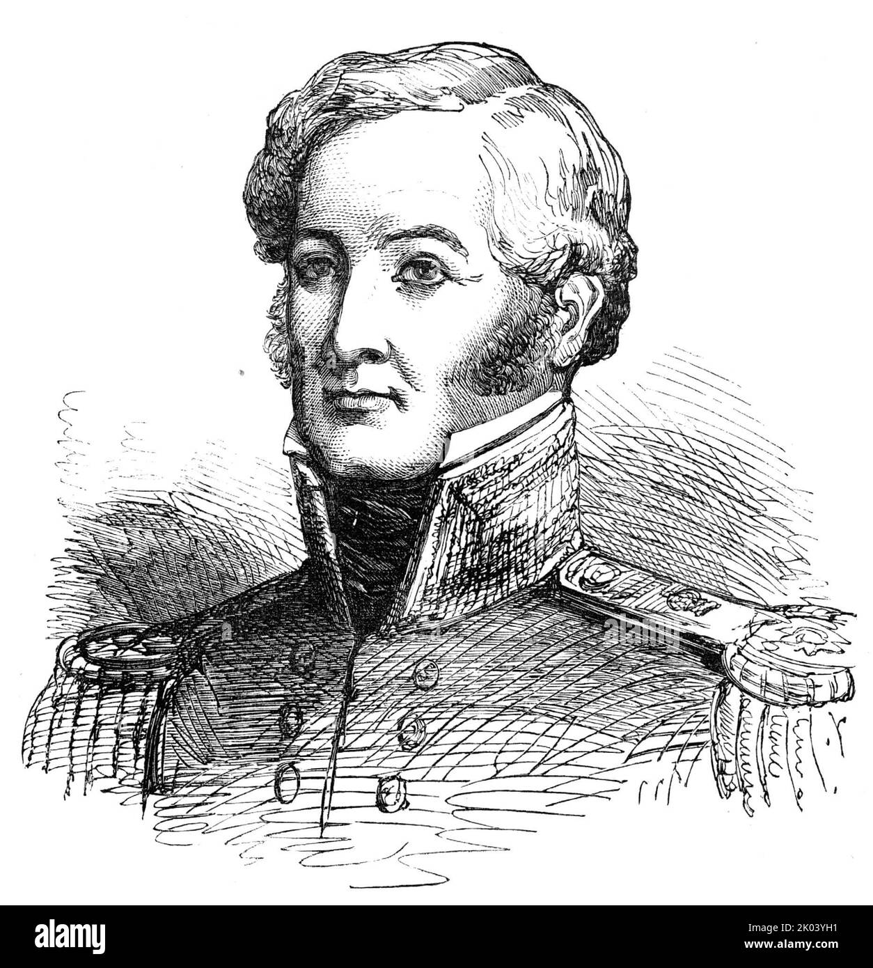 Contre-amiral Plumridge (flotte Baltique) - d'une peinture familiale, 1854. 'De 1841 à 1847, le capitaine Plumridge était député de Falmouth... il porte une médaille avec deux fermoirs pour l'Égypte et Trafalgar [guerres napoléoniennes]. L'amiral Plumridge a été nommé à la tête de l'escadron de paddle-steamers attaché à la flotte Baltique [Guerre de Crimée], et a son drapeau dans le léopard, dont les services à Bomarsund ont reçu ce haut encomium du vice-amiral Sir C. Napier, commandant en chef: « Je dois beaucoup à l'amiral Plumridge pour la façon dont il a placé son escadron pour empêcher que des renforts ne soient jetés; Banque D'Images