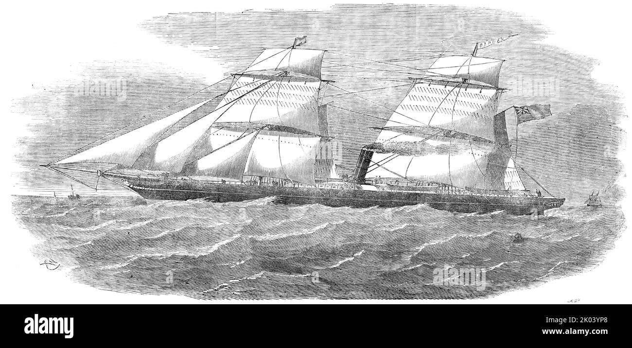 Le nouveau Steamer à vis « Barwon », 1854. Navire '... construit sous la direction de M. Bourne, pour le commerce de la vapeur de cabotage de l'Australie... le moteur fonctionne jusqu'à 600 chevaux de puissance... la vitesse du navire, sous la vapeur seule, est de 14 milles à l'heure; et elle a l'hébergement pour environ 130 passagers, et 400 tonnes de marchandises. La coque... est construite de manière à combiner le maximum de légèreté avec le maximum de force... le navire, bien que très fort, ne tire que huit pieds d'eau avec une cargaison considérable à bord - et, pour entrer dans les ports peu profonds de l'Australie, c'est un indispensable Banque D'Images