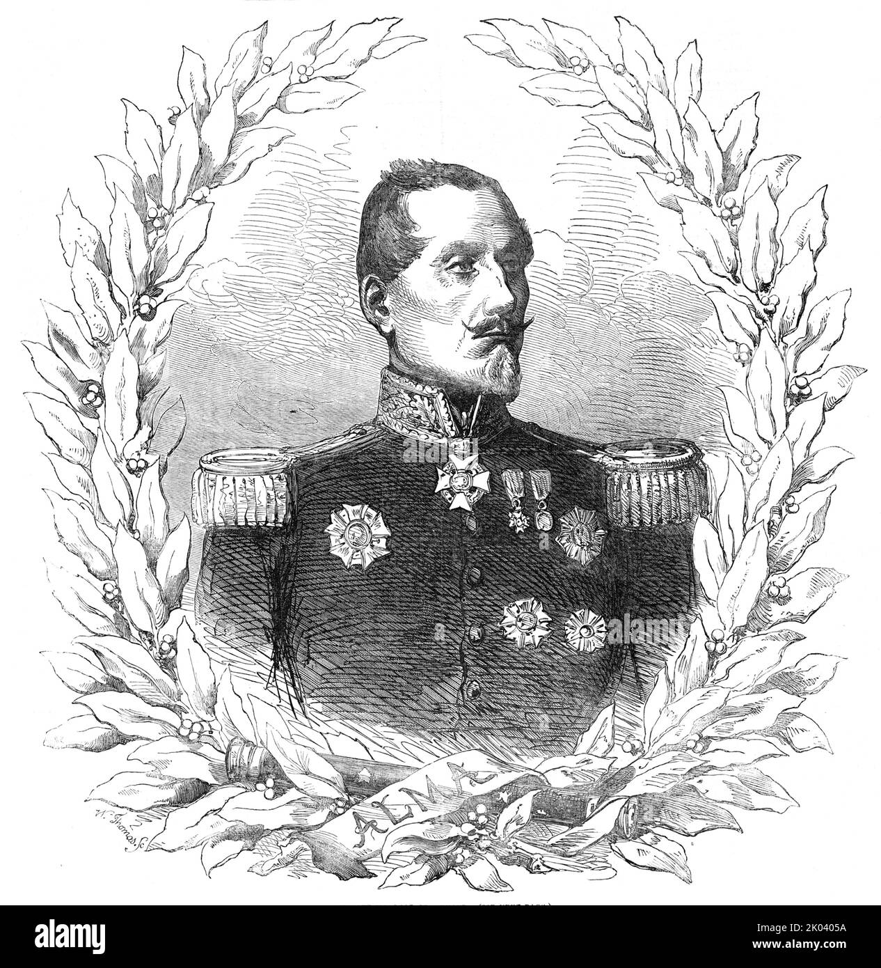 Feu le maréchal Saint-Arnaud, 1854. Officier français et maréchal de France qui a combattu à la bataille de l'Alma pendant la guerre de Crimée. « En 1852, le général est fait maréchal de France, nommé sénateur, et reçoit la Grande Croix de la Légion d'honneur. Le maréchal quitte le ministère de la guerre pour commander l'armée de l'est, et meurt, de l'angine de poitrine, le 29th septembre. Le moniteur en annonçant le triste événement, dit: "Toute la France s'associera au profond regret ressenti par l'empereur. Cette cruelle perte mêle un deuil national à la joie causée par les dernières nouvelles de l'est Banque D'Images