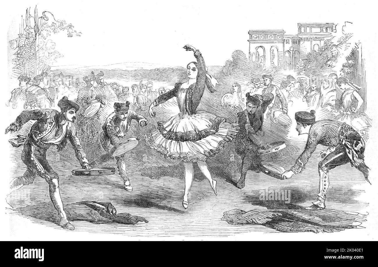 "Les danseurs espagnols", au théâtre Haymarket, 1854. Spectacle sur scène à Londres : « les danseurs sont caught...in un moment de transition ; et fixés à l'œil ; mais la suggestion est présente, et le fantaisiste s'est déroulé, jusqu'à l'agilité, la rapature, Et le charme indescriptible sont conçus par l'imagination... les pièces maintenant sélectionnées pour le renouvellement de notre connaissance avec elles, sont "l'étoile de l'Andalousie," Et la "Fleur du Port.;" dans le premier dont le pas imique de Senora Nena est certainement une performance très agréable, bien que moulé dans l'ombre, très bien comme il est Banque D'Images