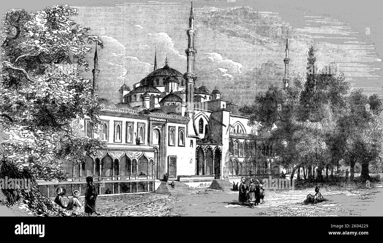 'Grande Mosquée du Sultan Achmet sur l'hippodrome de Constantinople', 1854. De "Cassells Illustrated Family Paper; London Weekly 31/12/1853 - 30/12/1854". Banque D'Images