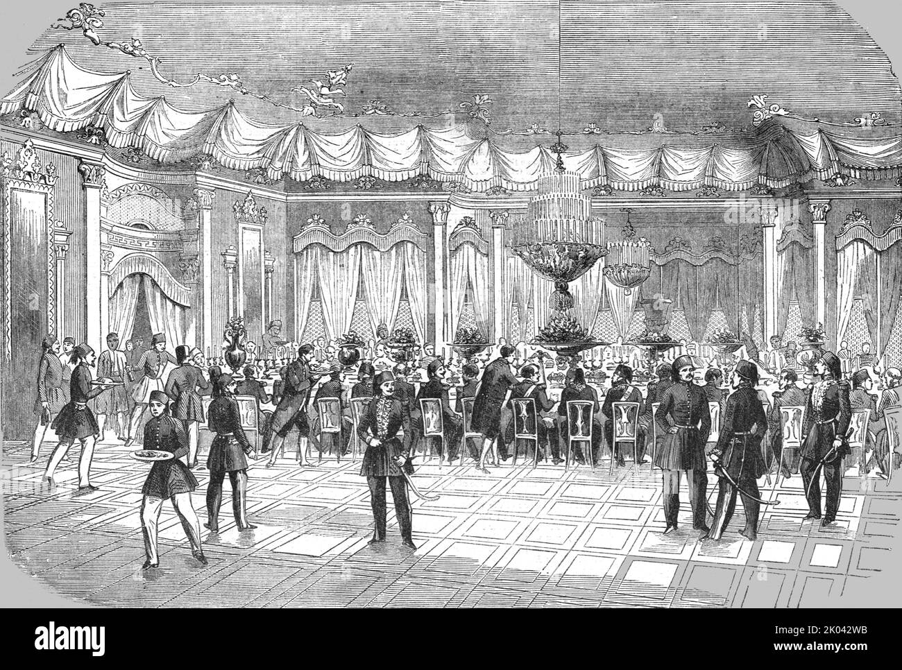 'Banquet donné par le Sultan au Prince Napoléon, dans la salle du Palais de Beylerbey, 8th mai 1854', 1854. De "Cassells Illustrated Family Paper; London Weekly 31/12/1853 - 30/12/1854". Banque D'Images