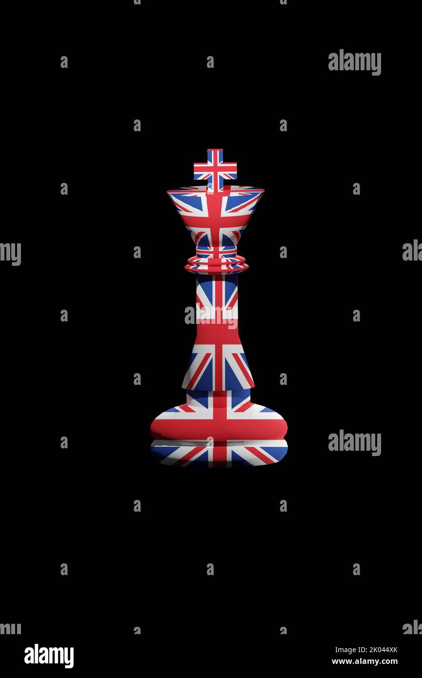 Chess King peint dans le drapeau du Royaume-Uni. 3D rendu de l'illustration. Banque D'Images