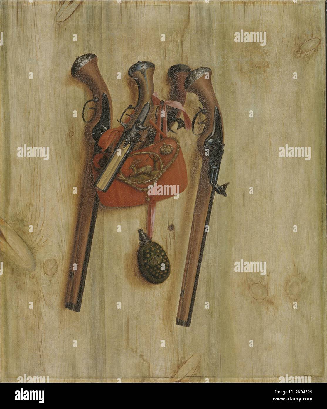 Trompe l'oeil avec pistolets, 1672. Trouvé dans la collection du Musée Statens de Kunst, Copenhague. Banque D'Images