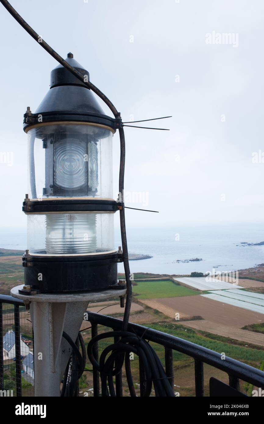 Vue aérienne de la côte depuis le phare. Île de Batz, Bretagne, France Banque D'Images